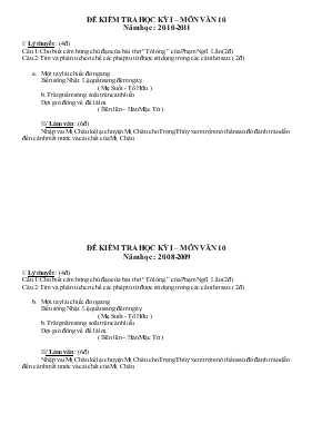 Đề kiểm tra học kỳ I  Môn Văn 10 năm học 2010 - 2011